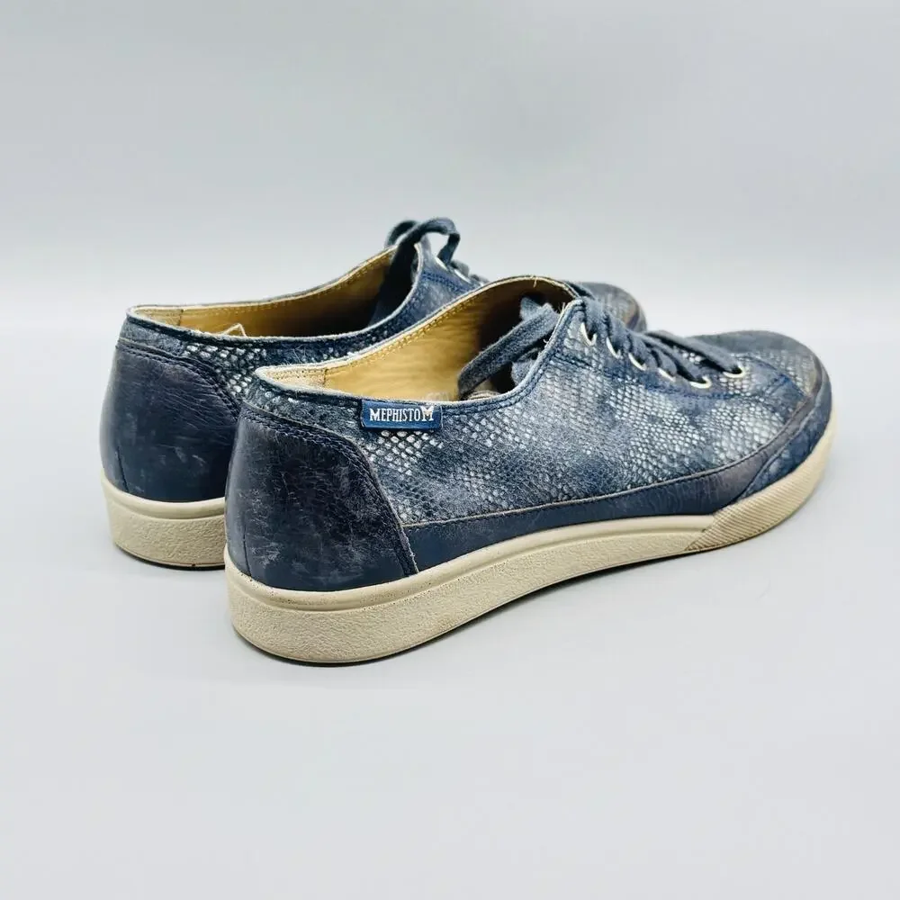 Mephisto Shoes Womens 7 Blue Leather Runoff Snake Print Low Top Lace Up Sneakers - Picture 7 of 11